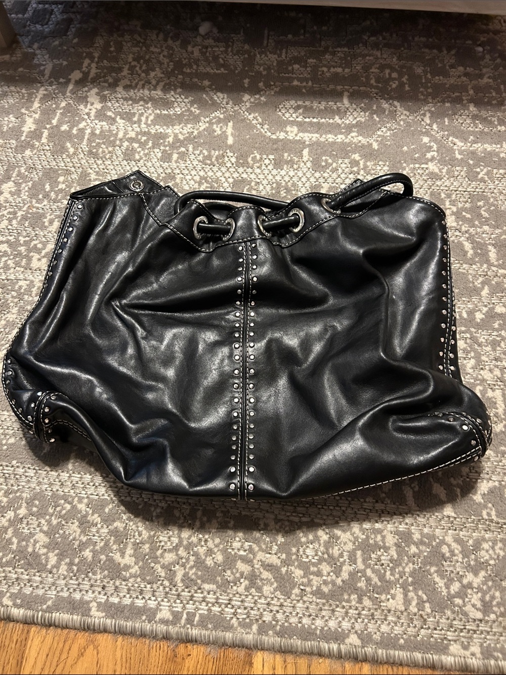 Michael Kors Astor Studded Black Leather X-Large Ring Tote Shoulder Bag